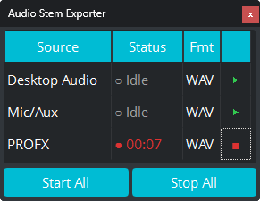 Audio Stem Exporter dock panel